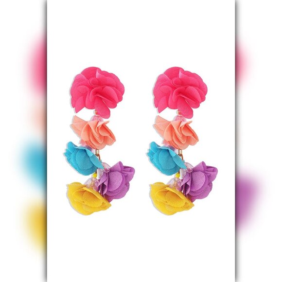 Multi-Layered Colorful Petal Dangle Earrings - Picture 4 of 5